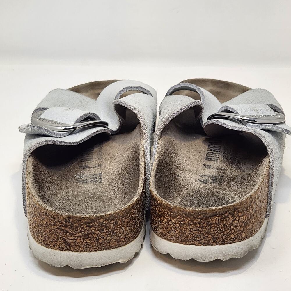Birkenstock Siena Big Buckle Sandal Crossed Strap White Metallic Suede Size 41 - Picture 7 of 9